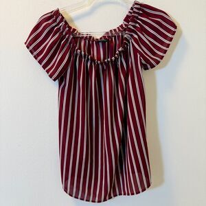 Bobeau Striped Off-Shoulder Top Women’s XS Burgundy White